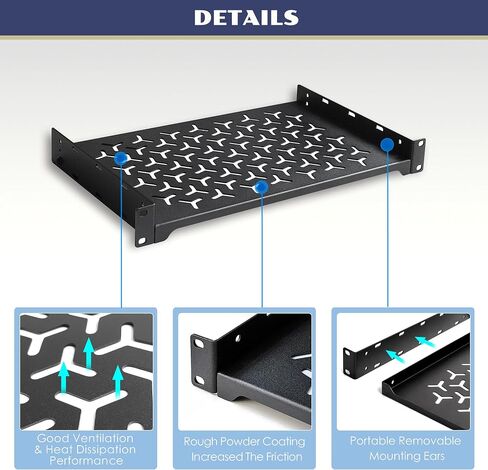 2 Pack 1U Server Rack Shelf, 19 Inch Universal Network Rack Mount Tray, 6 Inches Deep Vented Cantilever Shelf for AV/IT Equipment, Black in Saudi Arabia