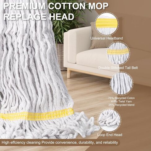 KeFanta 2 Pack Heavy Duty Mop Head Replacement,Reusable Commercial Industrial Mop Heads,Looped End String Cotton Wet Replacement Head Refills (White) in Saudi Arabia