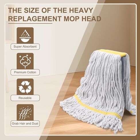 KeFanta 2 Pack Heavy Duty Mop Head Replacement,Reusable Commercial Industrial Mop Heads,Looped End String Cotton Wet Replacement Head Refills (White) in Saudi Arabia