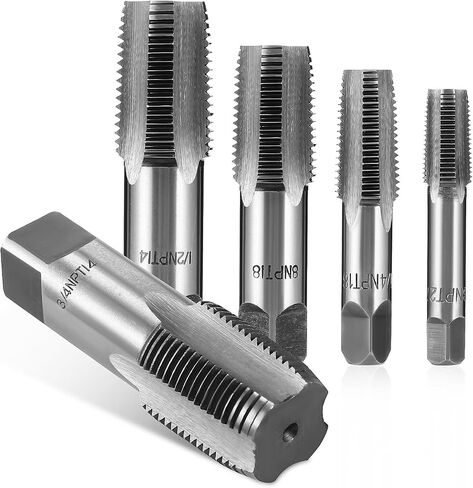 TEHAUX 5 قطع من الفولاذ الكربوني Npt Tap Kit مجموعة أدوات خيوط الأنابيب مع براعة دقيقة وميزات سهلة الاستخدام للمعالجة الميكانيكية والإصلاحات المنزلية in Kuwait
