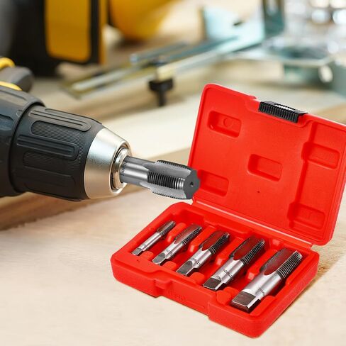 TEHAUX 5 قطع من الفولاذ الكربوني Npt Tap Kit مجموعة أدوات خيوط الأنابيب مع براعة دقيقة وميزات سهلة الاستخدام للمعالجة الميكانيكية والإصلاحات المنزلية in Kuwait
