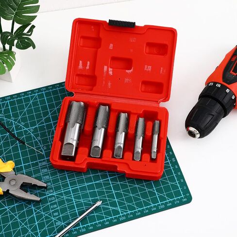 TEHAUX 5 قطع من الفولاذ الكربوني Npt Tap Kit مجموعة أدوات خيوط الأنابيب مع براعة دقيقة وميزات سهلة الاستخدام للمعالجة الميكانيكية والإصلاحات المنزلية in Kuwait