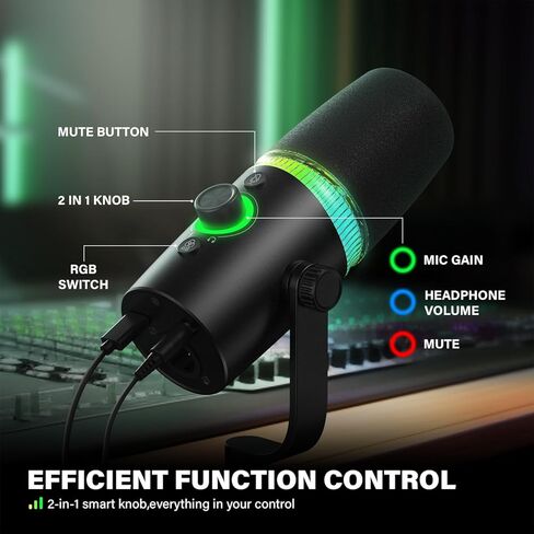 USB Gaming Microphone Set with Boom Arm, XLR/USB Dynamic Microphone for Streaming, Podcast, Twitch, YouTube, Discord, PC, PS4, PS5, Mac, USB Mic with RGB Light, Mute, Gain, Monitoring in Kuwait