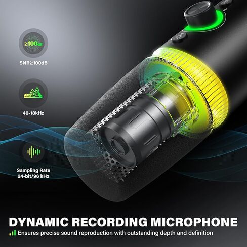 USB Gaming Microphone Set with Boom Arm, XLR/USB Dynamic Microphone for Streaming, Podcast, Twitch, YouTube, Discord, PC, PS4, PS5, Mac, USB Mic with RGB Light, Mute, Gain, Monitoring in Kuwait