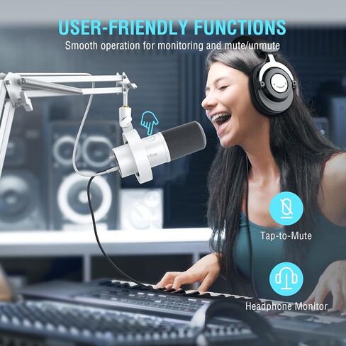 ميكروفون ديناميكي FIFINE XLR مع مجموعة ذراع بوم للصوت والتسجيل وحزمة ميكروفون استوديو بودكاست مع حامل ذراع معدني، اضغط لكتم الصوت، مقبس سماعة رأس 3.5 مم للبث، وإنشاء الموسيقى (K688W+CS1W) in Kuwait