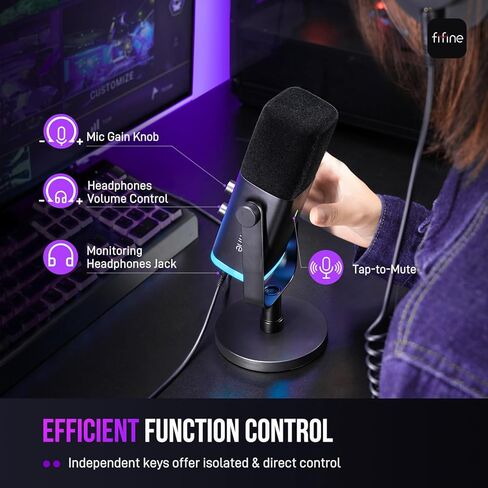 سماعة ألعاب FIFINE وحزمة ميكروفون ديناميكي XLR، مجموعة سماعات USB مع صوت محيطي 7.1 لجهاز PS5/PS4، ميكروفون تسجيل بودكاست مع RGB، زر كتم الصوت، مقبس سماعات الرأس لليوتيوب الصوتي (H9+AM8) in Kuwait