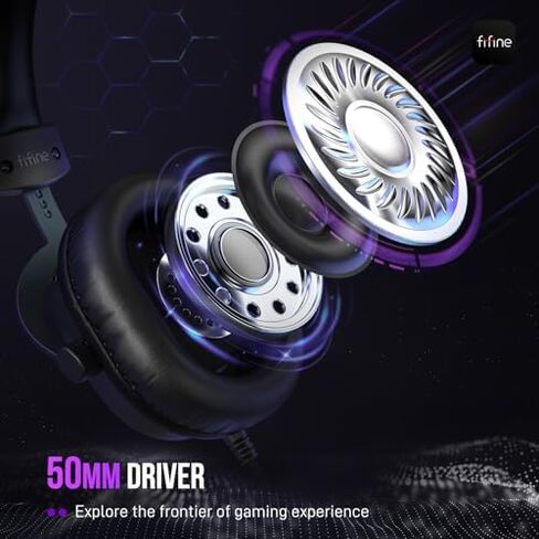 سماعة ألعاب FIFINE وحزمة ميكروفون ديناميكي XLR، مجموعة سماعات USB مع صوت محيطي 7.1 لجهاز PS5/PS4، ميكروفون تسجيل بودكاست مع RGB، زر كتم الصوت، مقبس سماعات الرأس لليوتيوب الصوتي (H9+AM8) in Kuwait