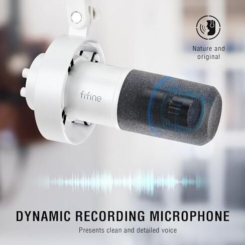 FIFINE XLR Mic Set with Boom Arm Stand, USB PC Podcast Microphone with Tap-to-Mute, Gain Knob, Headphones Jack for Streaming Recording, Metal Heavy Duty Mic Stand (K688W+BM63W) in Kuwait