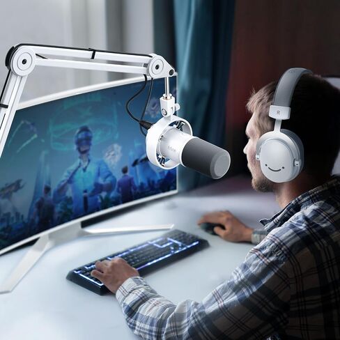 FIFINE XLR Mic Set with Boom Arm Stand, USB PC Podcast Microphone with Tap-to-Mute, Gain Knob, Headphones Jack for Streaming Recording, Metal Heavy Duty Mic Stand (K688W+BM63W) in Kuwait