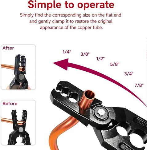 Manual Copper Tube Rounder, Flat Tube Repairer Pliers, Manual Copper Tubing Repair Tool with 6 Hole - for 1/4", 3/8", 1/2", 5/8", 3/4" 7/8" Aluminum Pipe in Kuwait