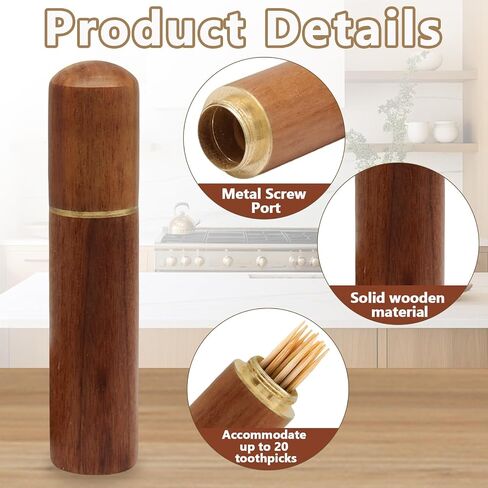 Piutouyar 2 Pcs Wooden Toothpick Holder, Portable Wood Toothpick Case, Mini Pocket Tooth Pick Dispenser Bucket Travel Tooth Pick Box for Storage Small Items, Wood Color in Kuwait