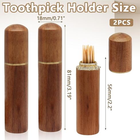 Piutouyar 2 Pcs Wooden Toothpick Holder, Portable Wood Toothpick Case, Mini Pocket Tooth Pick Dispenser Bucket Travel Tooth Pick Box for Storage Small Items, Wood Color in Kuwait