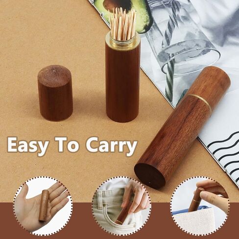 Piutouyar 2 Pcs Wooden Toothpick Holder, Portable Wood Toothpick Case, Mini Pocket Tooth Pick Dispenser Bucket Travel Tooth Pick Box for Storage Small Items, Wood Color in Kuwait