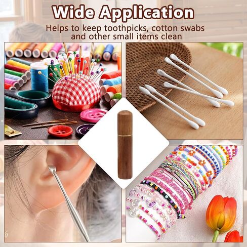 Piutouyar 2 Pcs Wooden Toothpick Holder, Portable Wood Toothpick Case, Mini Pocket Tooth Pick Dispenser Bucket Travel Tooth Pick Box for Storage Small Items, Wood Color in Kuwait
