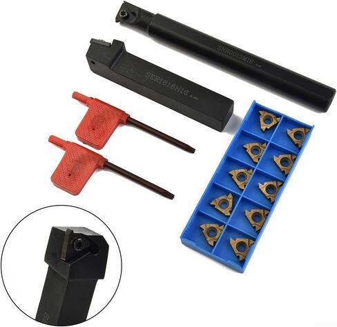 2-Piece CNC Lathe Threading Tool Holder Set with 10 Carbide Inserts, 5/8 and 1/2 Inch Boring Bars for Internal Turning, Includes SER1616H16 and SNR0013M16 Holders plus Wrenches for Metalworking in Saudi Arabia