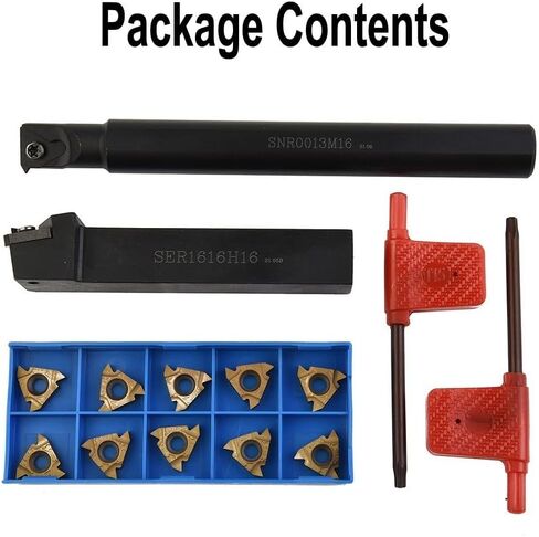 2-Piece CNC Lathe Threading Tool Holder Set with 10 Carbide Inserts, 5/8 and 1/2 Inch Boring Bars for Internal Turning, Includes SER1616H16 and SNR0013M16 Holders plus Wrenches for Metalworking in Saudi Arabia