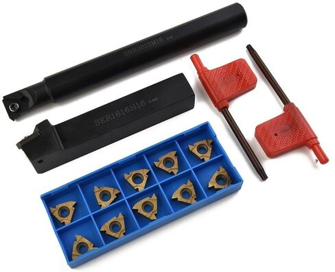 2-Piece CNC Lathe Threading Tool Holder Set with 10 Carbide Inserts, 5/8 and 1/2 Inch Boring Bars for Internal Turning, Includes SER1616H16 and SNR0013M16 Holders plus Wrenches for Metalworking in Saudi Arabia