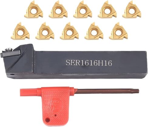 SER1616H16 Threading Turning Tool Holder 5/8" Shank with 10PCS 16ER AG60 Carbide Inserts, Alloy Steel External Thread Bar for Lathe Semi-Finishing and Finishing, Includes T15 Wrench, 100mm Length in Saudi Arabia