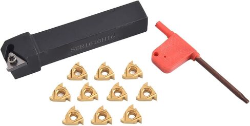 SER1616H16 Threading Turning Tool Holder 5/8" Shank with 10PCS 16ER AG60 Carbide Inserts, Alloy Steel External Thread Bar for Lathe Semi-Finishing and Finishing, Includes T15 Wrench, 100mm Length in Saudi Arabia