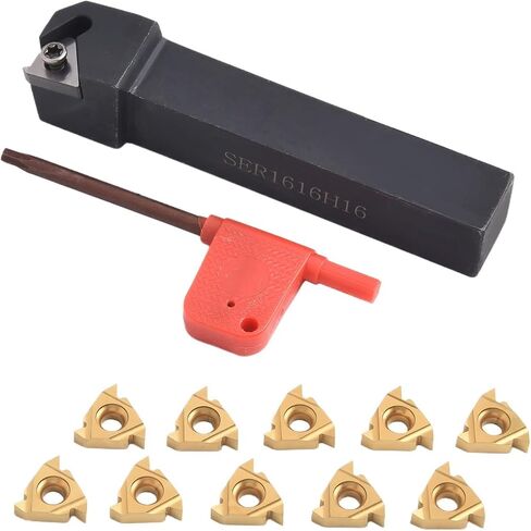 SER1616H16 Threading Turning Tool Holder 5/8" Shank with 10PCS 16ER AG60 Carbide Inserts, Alloy Steel External Thread Bar for Lathe Semi-Finishing and Finishing, Includes T15 Wrench, 100mm Length in Saudi Arabia