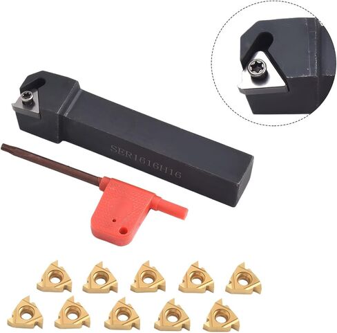 SER1616H16 Threading Turning Tool Holder 5/8" Shank with 10PCS 16ER AG60 Carbide Inserts, Alloy Steel External Thread Bar for Lathe Semi-Finishing and Finishing, Includes T15 Wrench, 100mm Length in Saudi Arabia