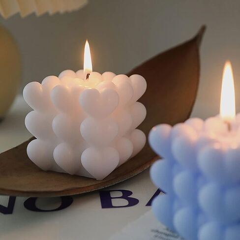 Silicone Candle Molds, 3D Heart Shape Cube Silicone Molds, Romantic Atmosphere Design, Colorless, BPA Free, Silicone Molds for Candle Making, DIY, Resin, Wax, Soap, Chocolate Etc in Saudi Arabia