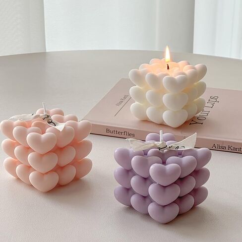 Silicone Candle Molds, 3D Heart Shape Cube Silicone Molds, Romantic Atmosphere Design, Colorless, BPA Free, Silicone Molds for Candle Making, DIY, Resin, Wax, Soap, Chocolate Etc in Saudi Arabia