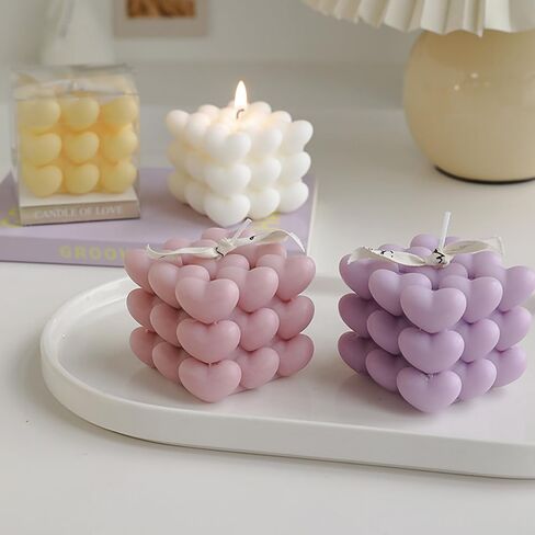 Silicone Candle Molds, 3D Heart Shape Cube Silicone Molds, Romantic Atmosphere Design, Colorless, BPA Free, Silicone Molds for Candle Making, DIY, Resin, Wax, Soap, Chocolate Etc in Saudi Arabia
