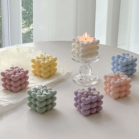 Silicone Candle Molds, 3D Heart Shape Cube Silicone Molds, Romantic Atmosphere Design, Colorless, BPA Free, Silicone Molds for Candle Making, DIY, Resin, Wax, Soap, Chocolate Etc in Saudi Arabia