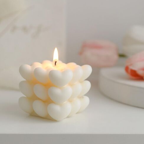 Silicone Candle Molds, 3D Heart Shape Cube Silicone Molds, Romantic Atmosphere Design, Colorless, BPA Free, Silicone Molds for Candle Making, DIY, Resin, Wax, Soap, Chocolate Etc in Saudi Arabia