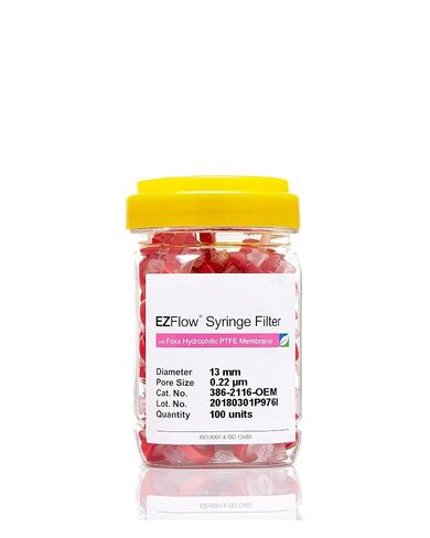 Foxx Life Sciences 386-2116-OEM مرشح حقنة PTFE EZFlow المحب للماء، قطر 13 مم، حجم المسام 0.2 ميكرومتر (عبوة من 100) in Kuwait
