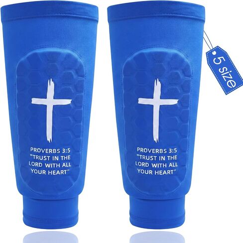Soccer Shin Guards for Kids, Youth Ages 4-6 10-12- Honeycomb Padded Calf Compression Sleeves - Proverbs 3:5 Trust in The Lord Christian Bible Verse Shin Pads for Boys and Girls in Kuwait