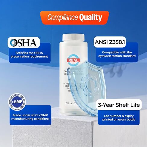 إضافات محطات غسل العين في حالات الطوارئ - مادة حافظة مركزة - متوافقة مع معايير OSHA، مدة صلاحية 3 سنوات، حماية نشطة لمدة 120 يومًا، 8 أونصة سائلة (4 قطع) in Kuwait