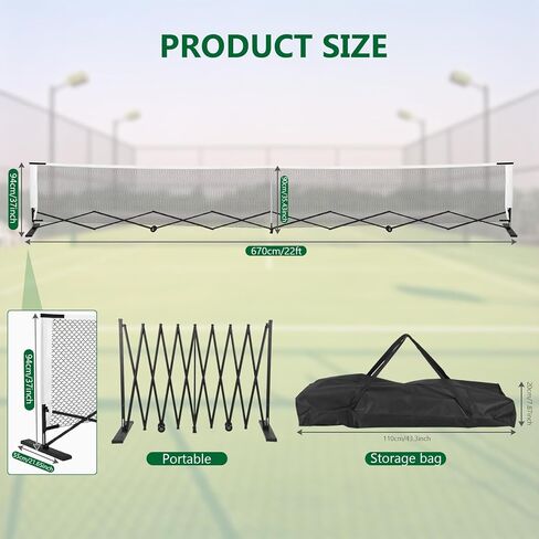 Generic 22FT Retractable Pickleball Net with Steady Metal Frame Portable Pickleball Net System Free Assembly & Carry Bag for Competitive and Recreational Play in Kuwait