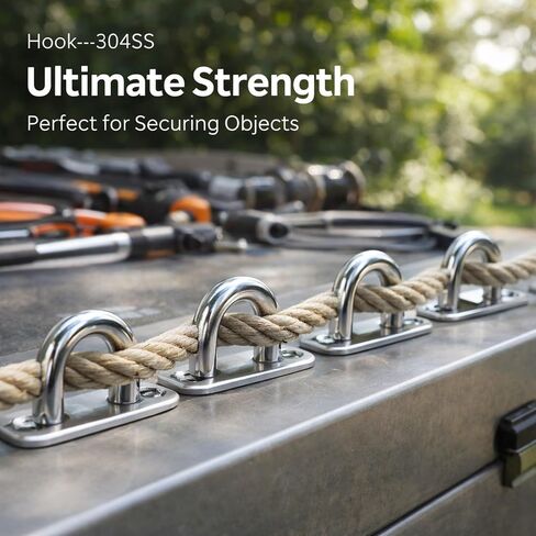 Oval Hooks 304 Stainless Steel 5mm Ceiling Pad Eye Plate Hardware Staple Loops 4Pcs - Durable Anti - Rust Finish, Easy Installation for Fixing Ropes and Steel Wires in Kuwait