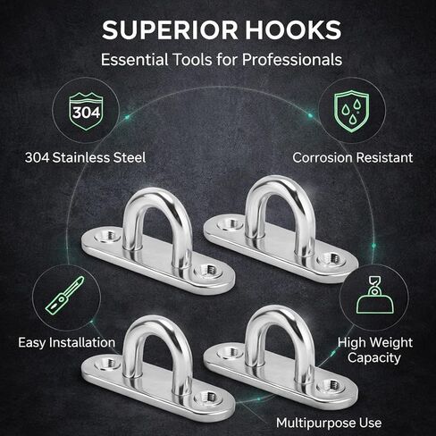 Oval Hooks 304 Stainless Steel 5mm Ceiling Pad Eye Plate Hardware Staple Loops 4Pcs - Durable Anti - Rust Finish, Easy Installation for Fixing Ropes and Steel Wires in Kuwait