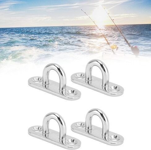 Oval Hooks 304 Stainless Steel 5mm Ceiling Pad Eye Plate Hardware Staple Loops 4Pcs - Durable Anti - Rust Finish, Easy Installation for Fixing Ropes and Steel Wires in Kuwait