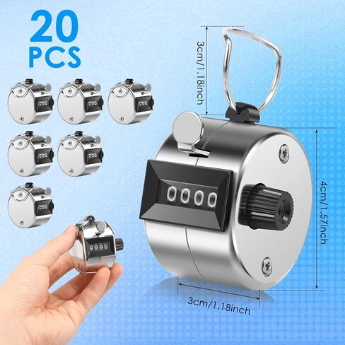 20 Pack Clicker Counter Metal Click Counter Handheld 4-Digital Mechanical Hand Pitch Counter for Coaching, Fishing, People, Golf Lap, Sports Event in Kuwait