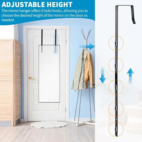 Over-The-Door Mirror Hanger, Adjustable Door Mirror Hanger with Protective Lining, 5 Position Height Over The Doors-Mirrors Hook, Mirrors Doors Hangers in Kuwait