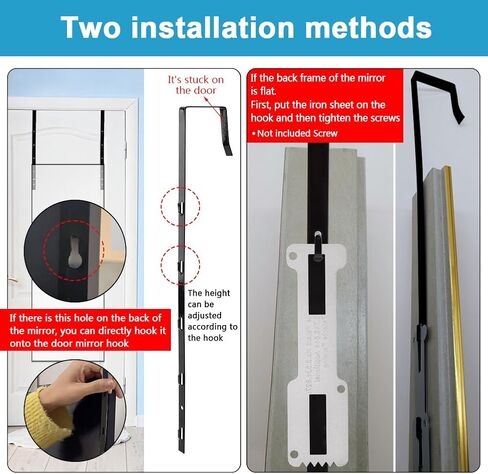 Over-The-Door Mirror Hanger, Adjustable Door Mirror Hanger with Protective Lining, 5 Position Height Over The Doors-Mirrors Hook, Mirrors Doors Hangers in Kuwait