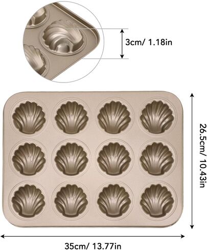 Haofy Shell Shaped Carbon Steel 12 Cavity Baking Mold Non Stick Baking Pan for Cookies and Cakes, Family Gatherings Kitchen Supplies in Kuwait