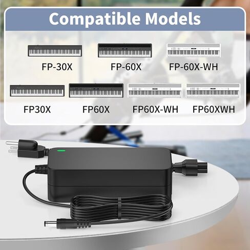 12V Charger for Roland FP-30X FP30X FP-60X FP-60X-WH FP60X-WH FP60XWH Power Cord for PSB-7U 88 Keys Digital Piano Keyboard Replacement Power Supply Adapter in Kuwait