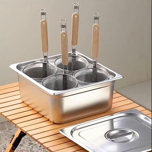 Heavy Duty Stainless Steel Pasta Cooker with 246 Holes, Noodle Cooking Set with Basket Insert, Ideal for Dumplings and Noodles, Commercial Quality (Silver) Silver 6 Holes in Kuwait