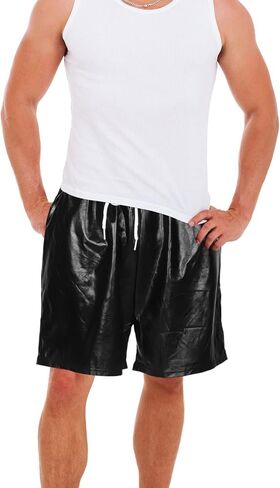 VILLCASE Men's Black Polyester Disco Shorts with Comfortable Fit and Versatile Style for Rave Parties and Fashionable Occasions in Kuwait