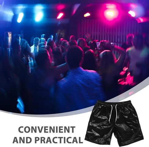 VILLCASE Men's Black Polyester Disco Shorts with Comfortable Fit and Versatile Style for Rave Parties and Fashionable Occasions in Kuwait