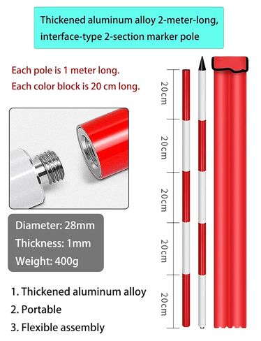 2-5m Aluminum Survey Pole, Red White Measuring Rod for Land Surveying, Depth Gauge Tool for Road Work, 200cm/6.6ft Graduated Ruler,200cm/6.6ft in Kuwait