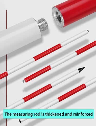 2-5m Aluminum Survey Pole, Red White Measuring Rod for Land Surveying, Depth Gauge Tool for Road Work, 200cm/6.6ft Graduated Ruler,200cm/6.6ft in Kuwait