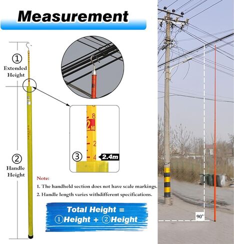 Non-Conductive High Voltage Survey Rods, 65 ft (20 m) Measuring Pole, Multicolor Yellow, Ideal for Electricians and Safety Professionals, Lightweight and Durable in Kuwait
