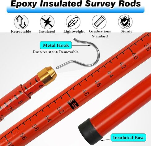 Non-Conductive High Voltage Survey Rods, 65 ft (20 m) Measuring Pole, Multicolor Yellow, Ideal for Electricians and Safety Professionals, Lightweight and Durable in Kuwait