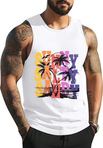 Beach Tank Tops Mens Sleeveless Palm Tree Graphic Shirts Muscle Workout Tank Top Summer Vacation Shirt in Saudi Arabia